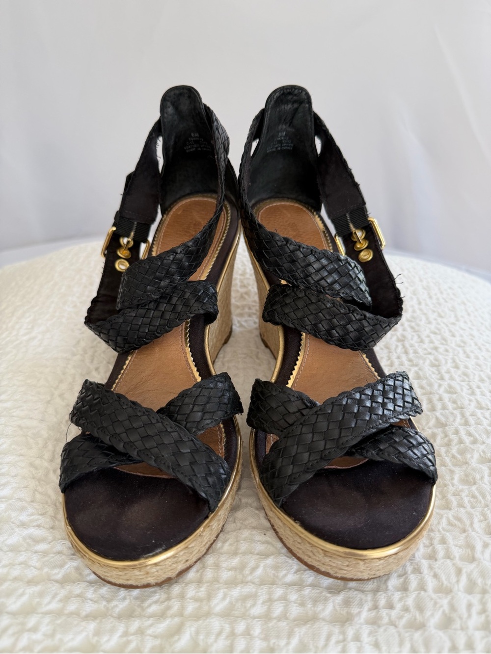 Sperry Espadrille Wedge Black Braided Strappy Sandal Women’s Size 8